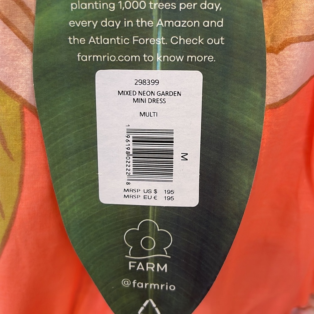 Farm Rio NWT Mixed Neon Garden Mini Dress with side adjustable drawstrings. - Picture 8 of 13